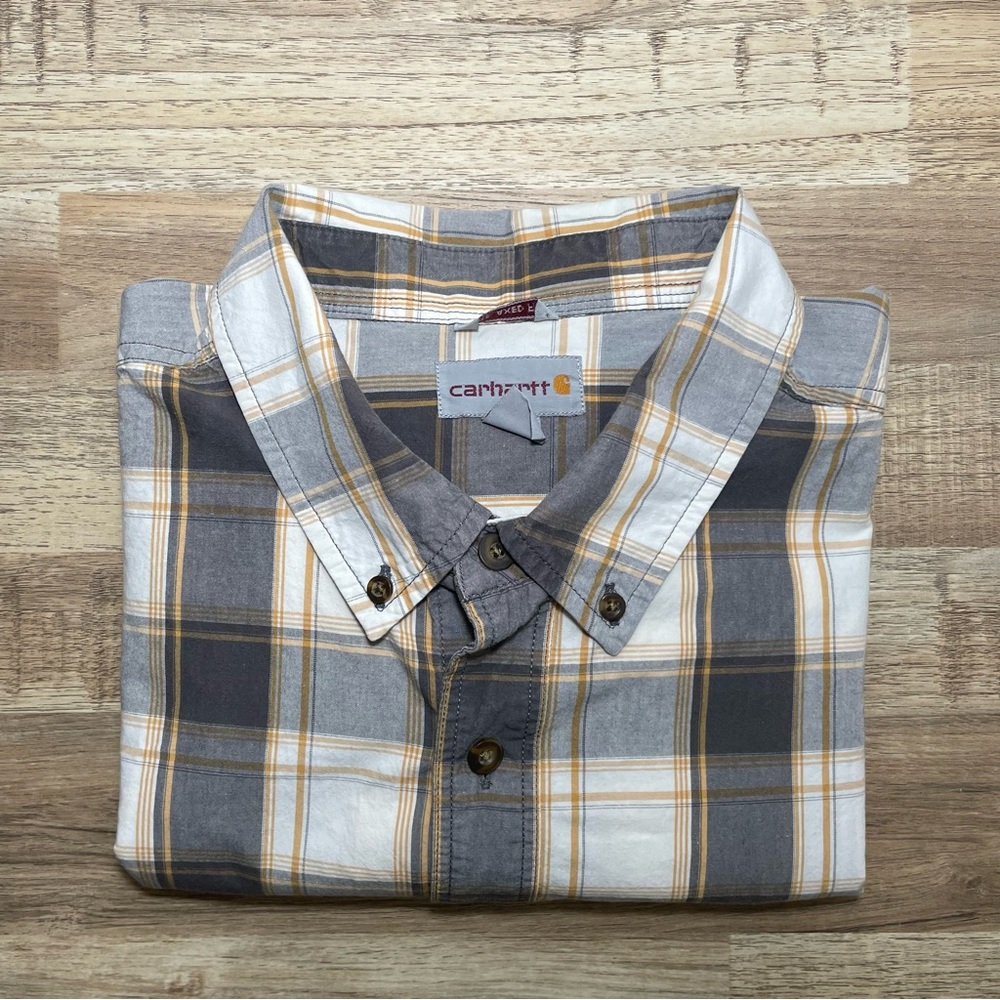 Carhartt Relaxed Short Sleeve Button Down Shirt Window Pane‎ Plaid Tan Men's 2XL